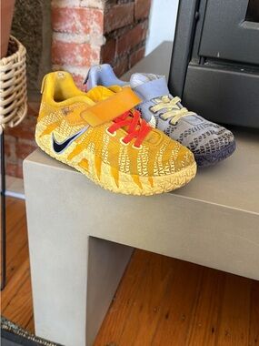 Nike Kids Yellow Sneakers with Red Laces and Navy Swoosh